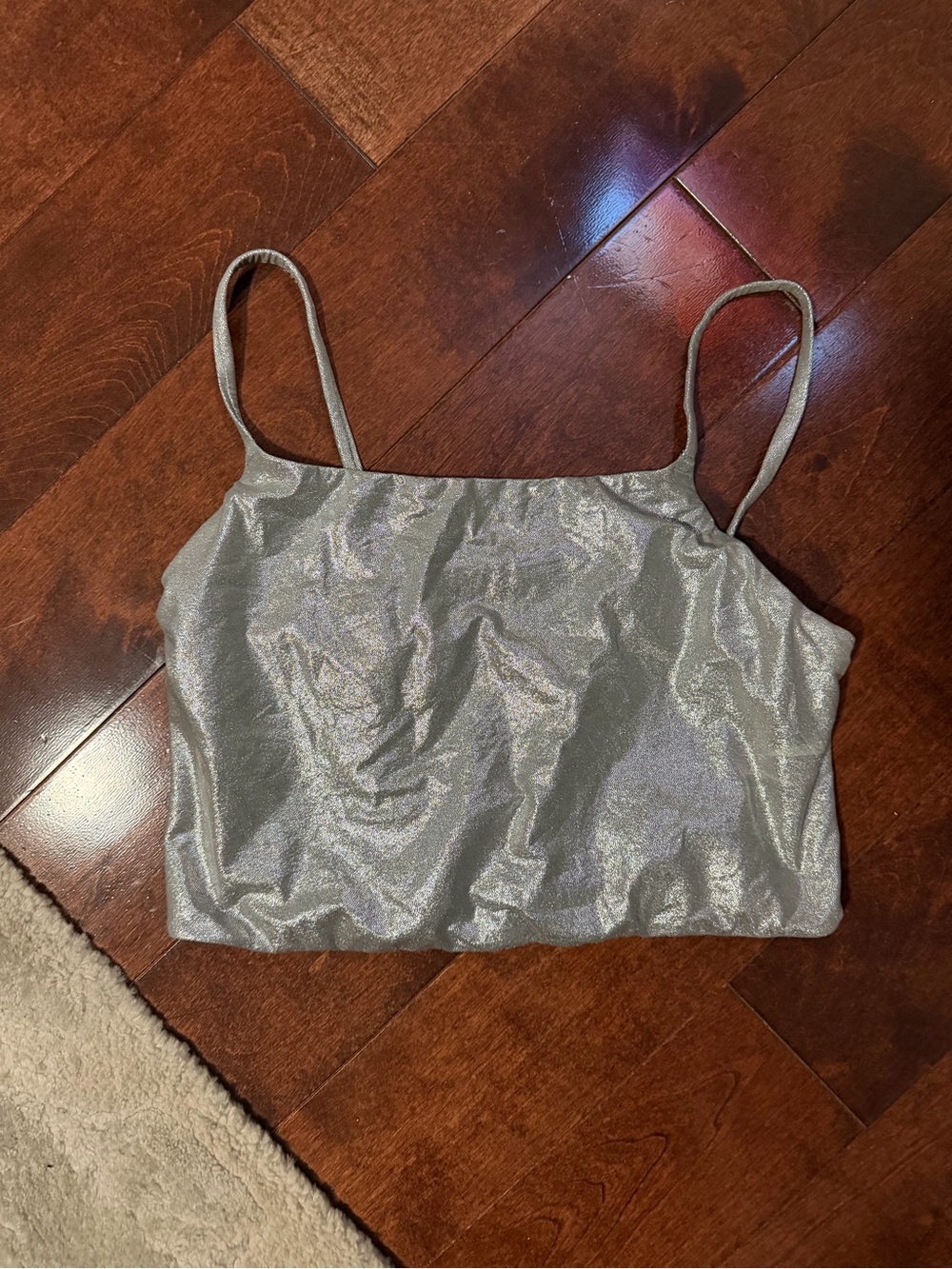 SKIMs Shimmery Silver Spaghetti Strap Crop Top